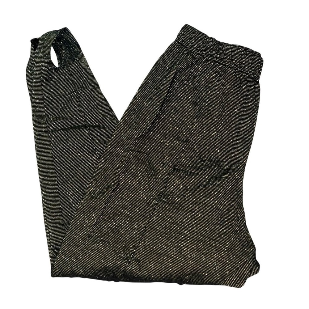 Vintage Black & Gold Metallic Stirrup Pants Elastic Waist Sz Medium By Partners